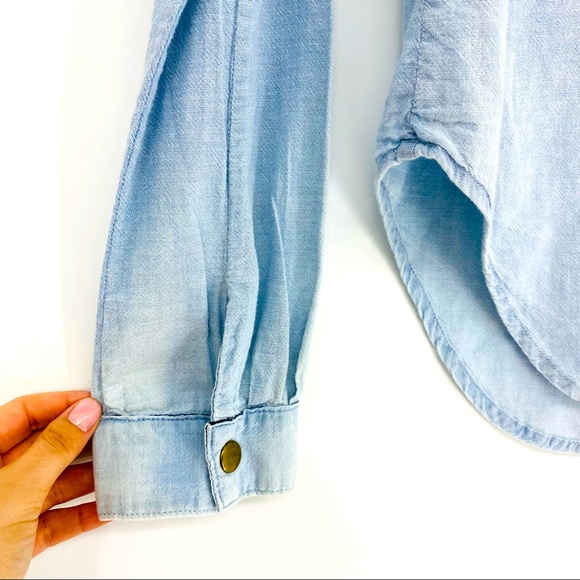 McGuire Denim Embroidered Bird Long Sleeve Chambray Button-Front Top XS - Picture 7 of 9